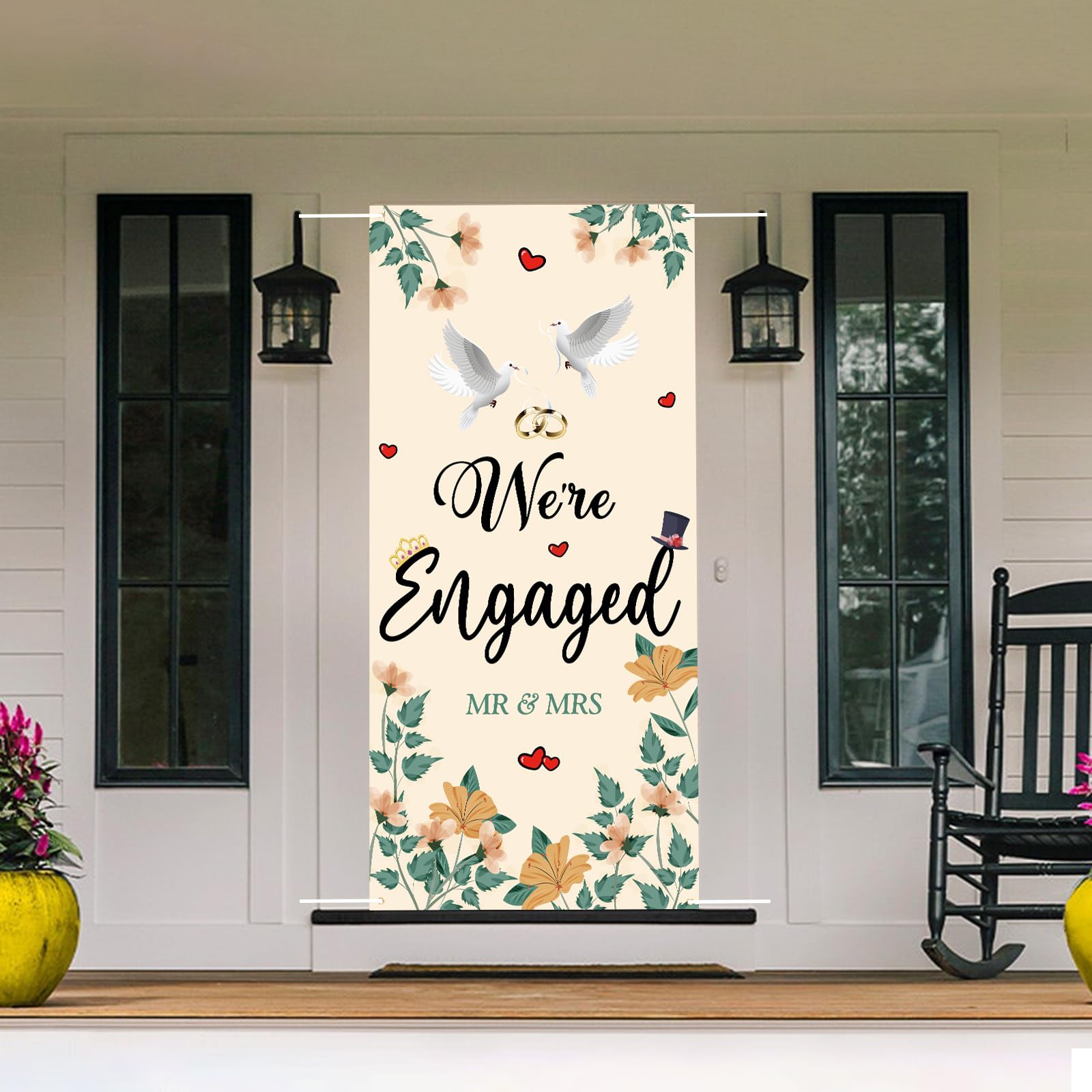 Kimini-Ki We're Engaged Door Cover, Engagement Door Banner, Engagement Party Sign, Bridal Shower Mr & Mrs Bride to Be Bachelorette Wedding Party Banner Decoration Supplies