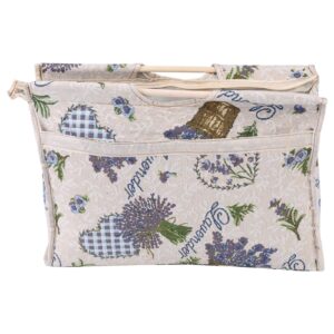 knitting bag, woven fabric yarn tote project organizer portable storage bag with wood handle for knitting needles, yarn and crochet supplies (flower)