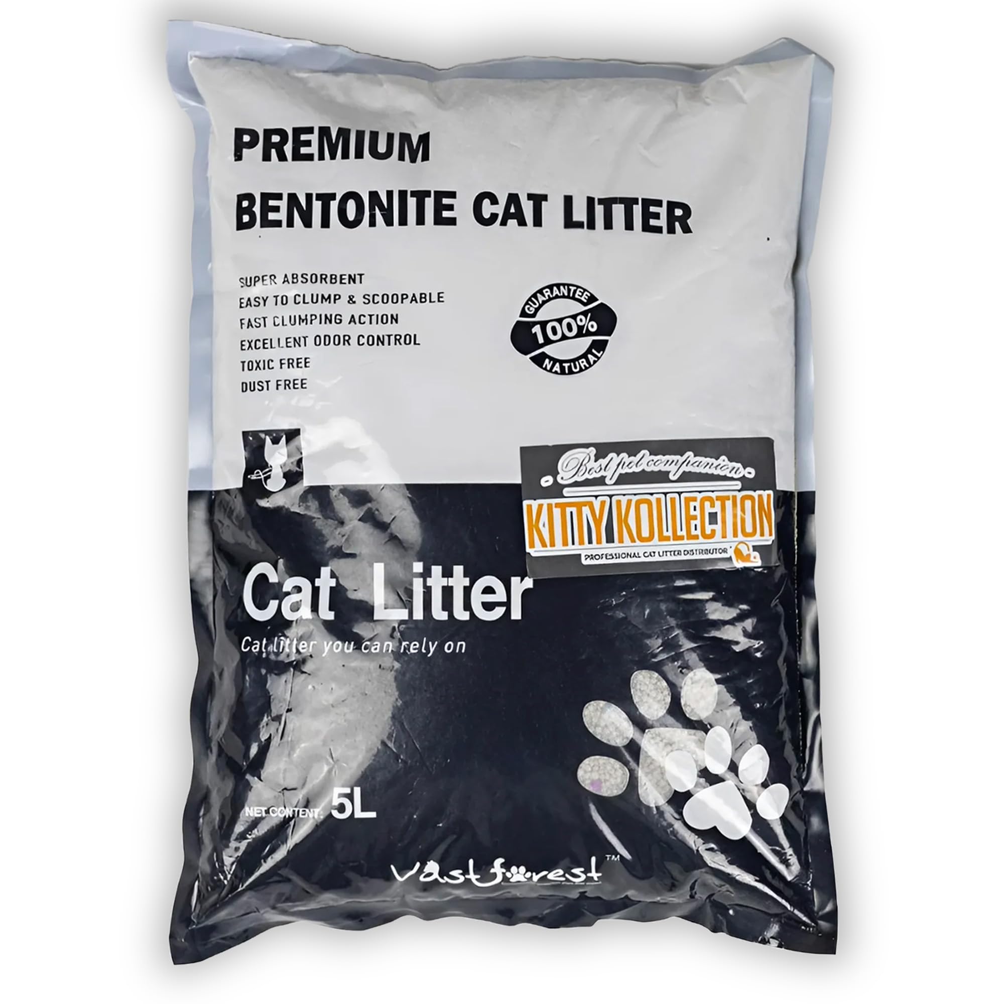 Kitty Kollection - Premium Bentonite Cat Litter, Easy-to-Clump Super Absorbent Kitty Litter with Excellent Odor Control, Toxin-&-Dust-Free Unscented Cat Litter, 5L