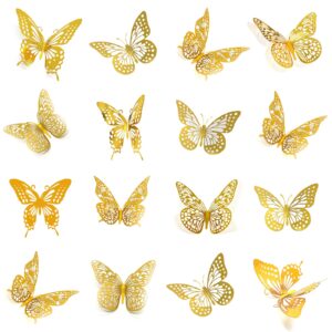 meikeer 3d butterfly wall decor 48 pcs 4 styles 3 sizes, for birthday decorations party decorations, removable wall stickers interior decorations kids nursery classroom wedding decor (gold)