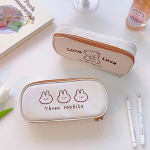 Kawaii Pencil Case Cute Pencil Case Aesthetic Cute Pencil Pouch Cute Stationary Kawaii School Supplies for Teen Girls (Off White-C)…