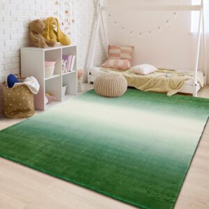 Przemy Washable Rugs for Bedroom Living Room, 4x6 Green Memory Foam Area Rug, Soft Modern Indoor Carpet for Kids Room Dorm Nursery Bedside Play Mat Home Decor