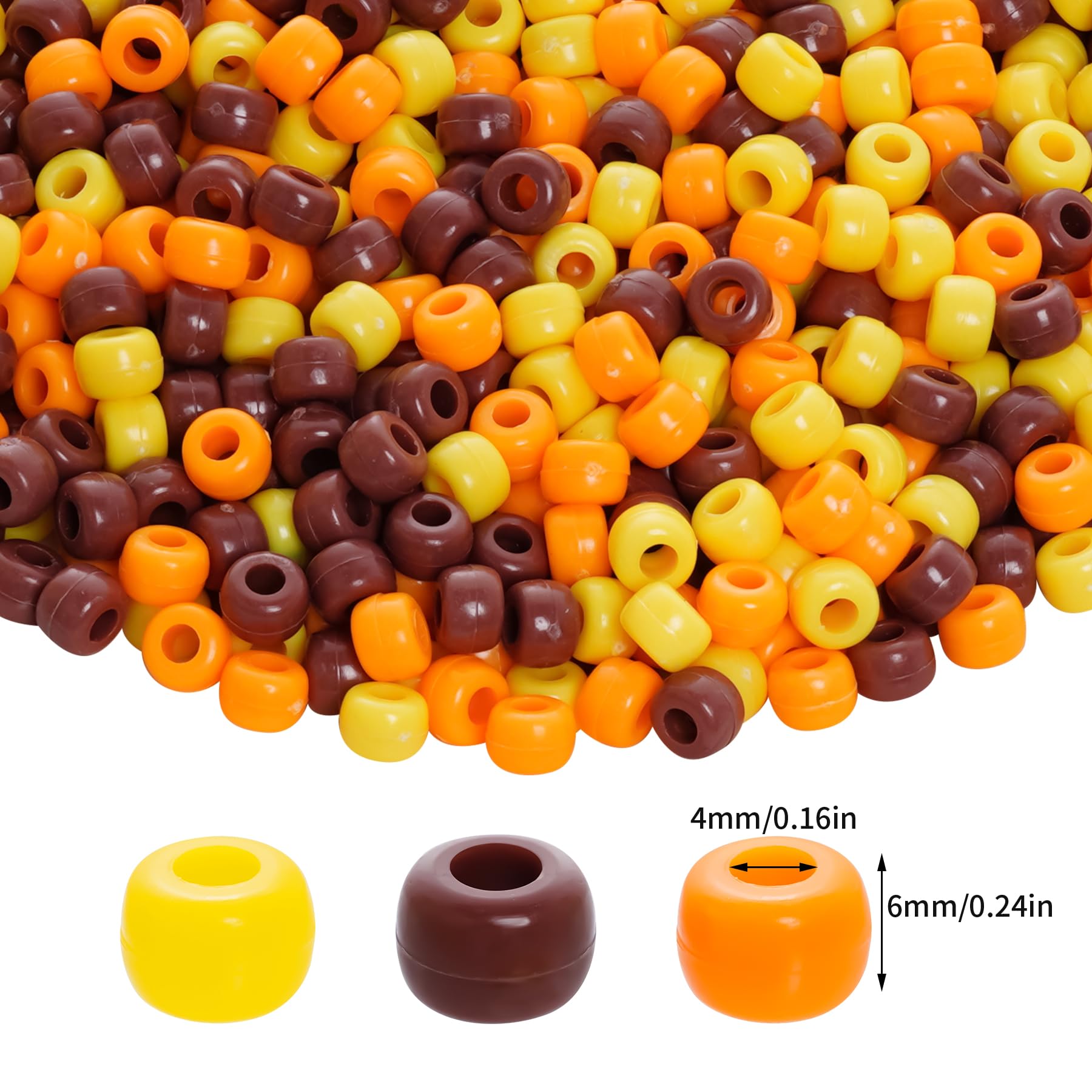 1000 Pcs Fall Thanksgiving Beads Assorted Opaque Round Plastic Beads for Home Decor Necklaces Bracelets Earrings DIY Crafts (Brown Orange Yellow)