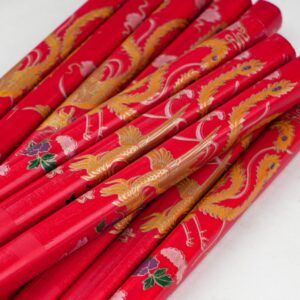 10 Pairs Bamboo Chopsticks Reusable For Wedding Party Ceremony, 24cm/9.5inch Chinese Japanese Natural Non-slip Chopsticks Dishwasher Safe, Lightweight Chopstick Set, Red