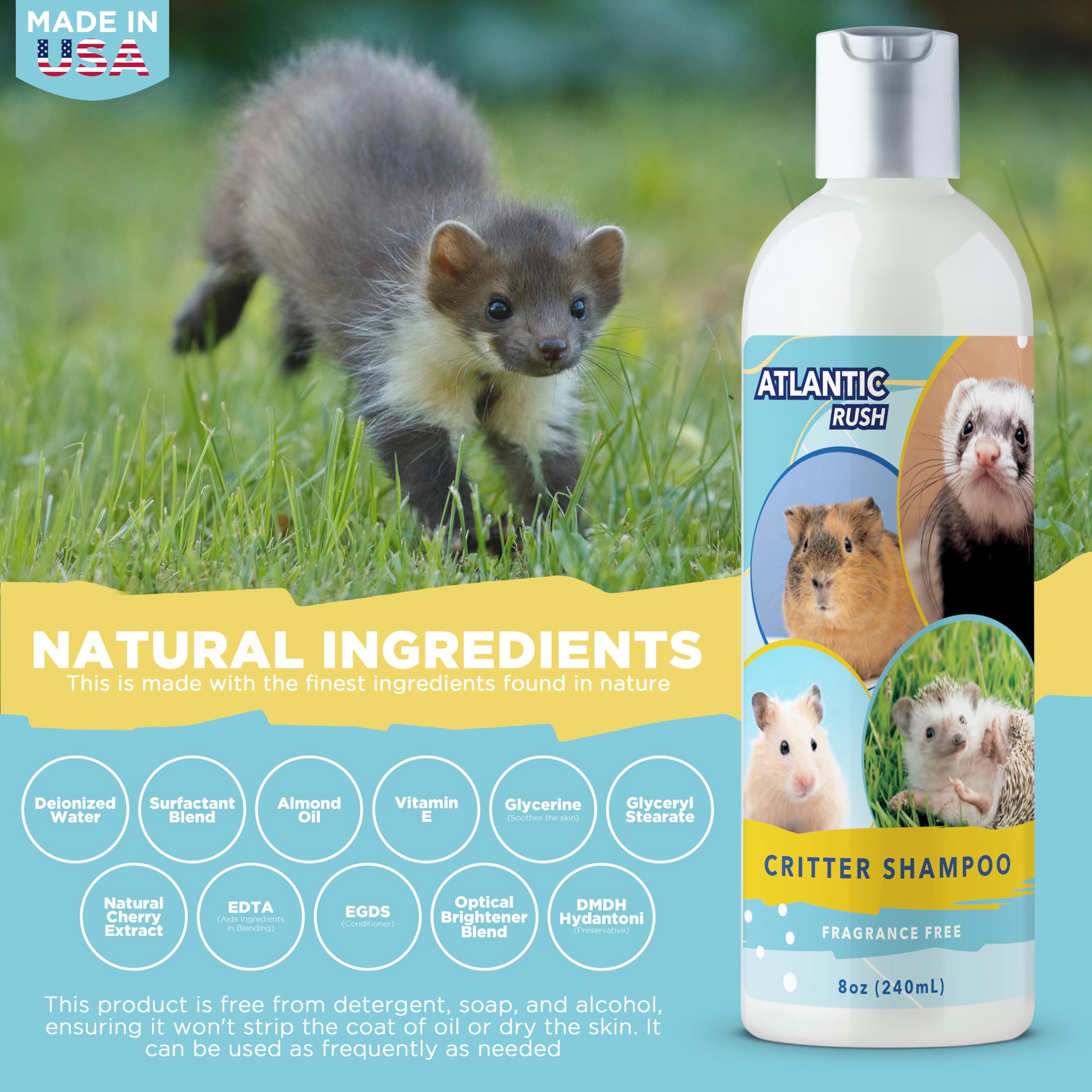 Critter Shampoo for Small Pets - 8oz Small Animal Fragrance Free Shampoo - Pet Shampoo for Small Critters Including Ferrets, Guinea Pigs, Rabbits, Hedgehogs, Hamsters & Sugar Gliders