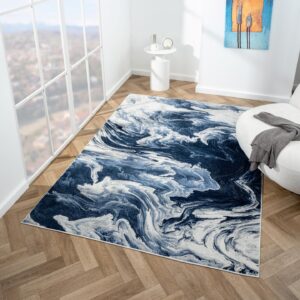 LUXE WEAVERS Marble Abstract Clouds Area Rug,Blue,5'X7'