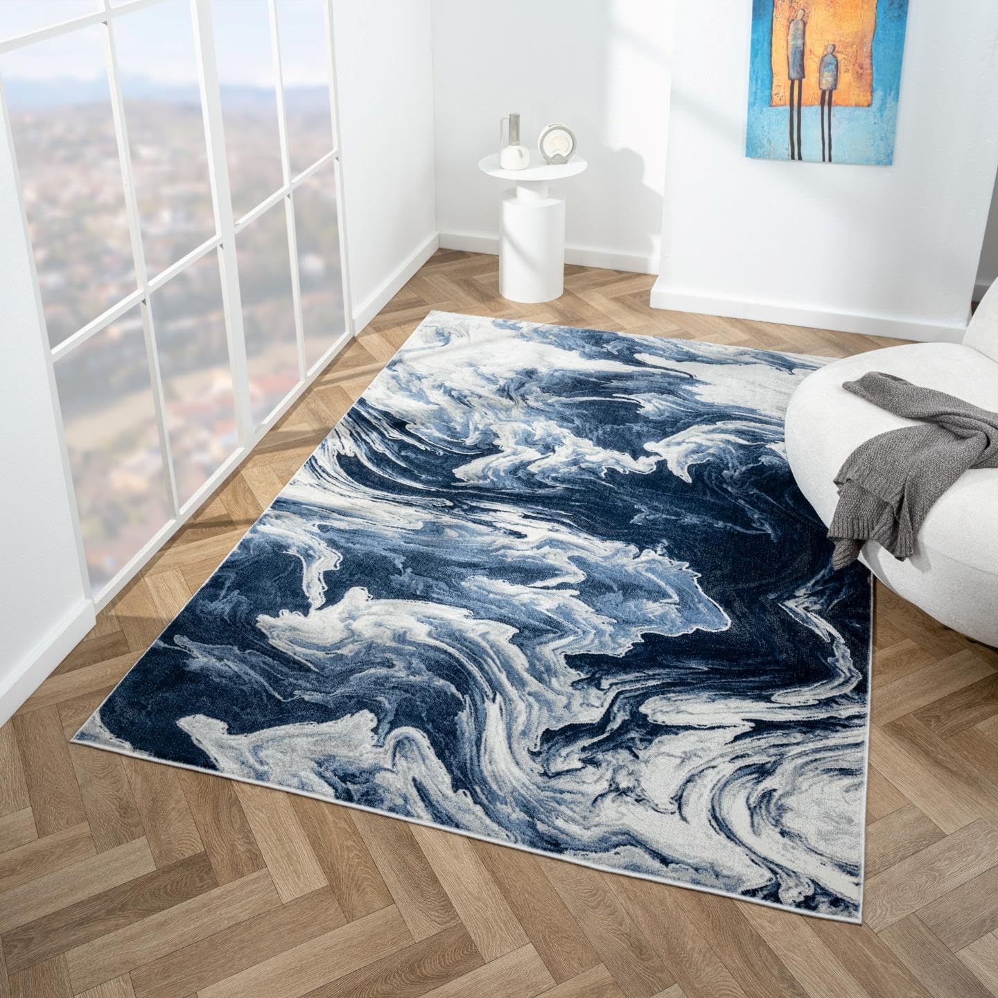 LUXE WEAVERS Marble Abstract Clouds Area Rug,Blue,5'X7'