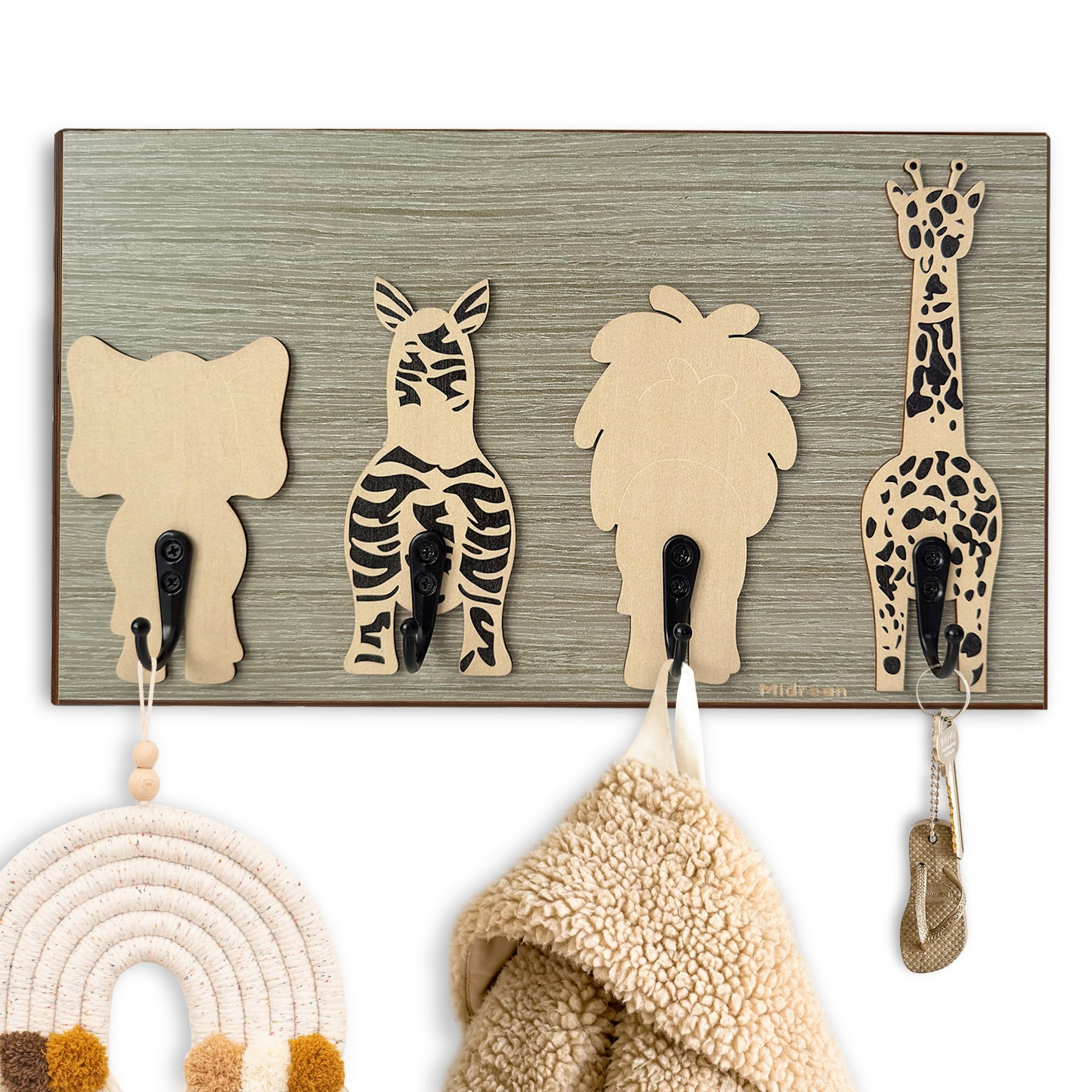 MidreanGiraffe Safari Nursery Wood Kids Wall Hooks for Hanging Decorative Baby Bedroom Bathroom Rack Decor(Giraffe)