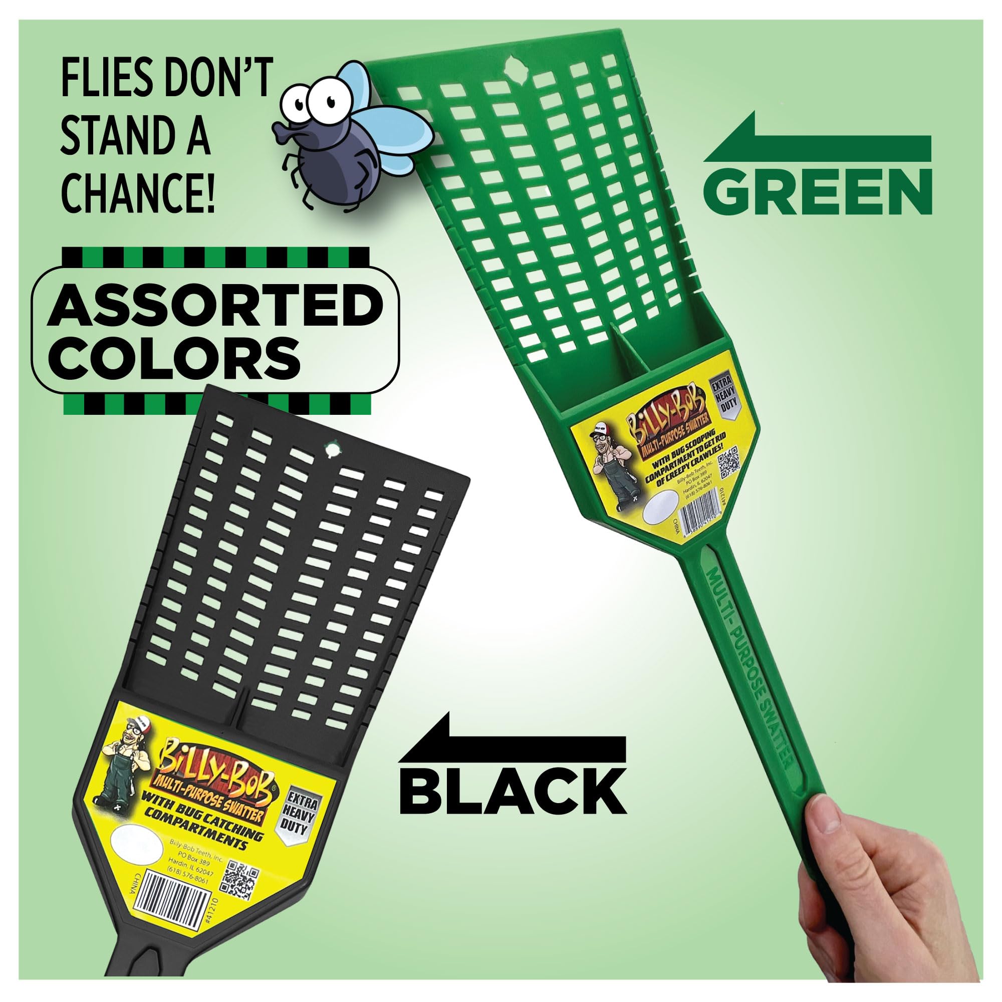 BILLY-BOB Multi-Purpose Heavy Duty Fly Swatter - 2 Pack - Fly Swatter with Bug Scooping Compartments