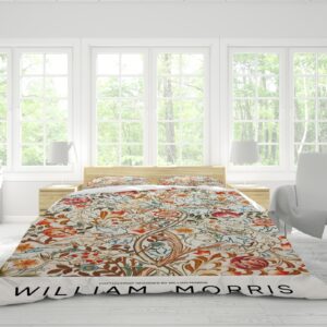 FEIPUHOME Art William Morris Rustic Floral Duvet Cover Set Vintage Garden Plants Herbs Flowers Botanical Classic Design 3 Piece Bedding Set Queen