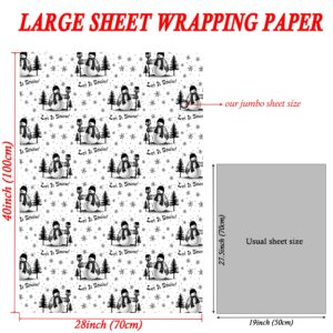 SaringSwoon Black White Christmas Wrapping Paper for Kids - Holiday Gift Wrap With Gnome, Reindeer, Snowman, Farmhouse, Xmas Tree Winter Designs - 40×28 Inches, 6 Folded Jumbo Sheets