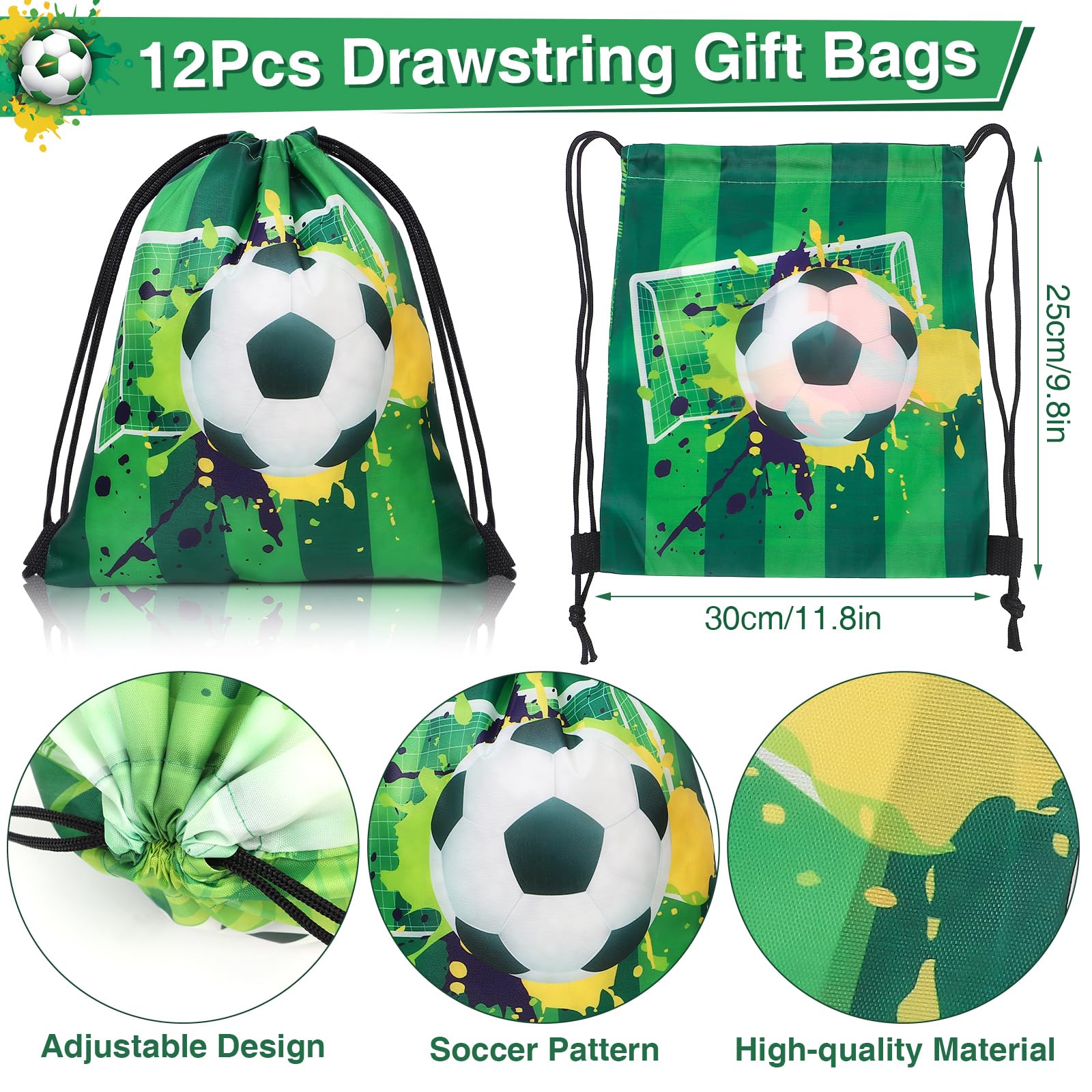 Winrayk 12 Sets Soccer Party Favors Sports Birthday Supplies, Soccer Goodie Bags Drawstring Bags Tattoo Stickers Gifts Toys Goody Bag Stuffers Filler Soccer Birthday Party Favors Soccer Party Supplies