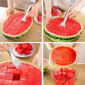 Watermelon fork stainless steel 2 in 1 watermelon fork knife double end watermelon slicer summer watermelon fruit cutting fork, watermelon fork slicer with fruit fork, set of 5