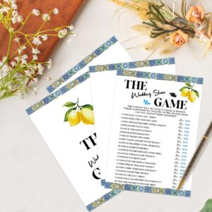 Blue Tiles and Lemons The Wedding Shoe Game for 30 Guests with Game Cards, Lemons Bridal Shower Game, Modern Bridal Shower Decorations, Wedding Shower or Bachelorette Party Supplies - 02