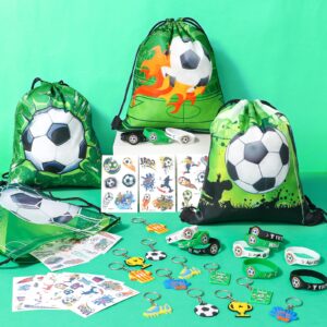 Winrayk 12 Sets Soccer Party Favors Sports Birthday Supplies, Soccer Goodie Bags Drawstring Bags Tattoo Stickers Gifts Toys Goody Bag Stuffers Filler Soccer Birthday Party Favors Soccer Party Supplies