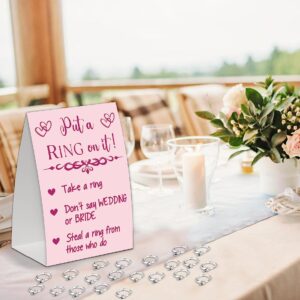 Bridal Shower Games Put A Ring on It,Bridal Shower Decorations,Wedding Game card with Pink Style Rose Red Font,Engagement Party Games,Bridal Shower Favors,Plastic Rings for Bridal Shower Game(14)