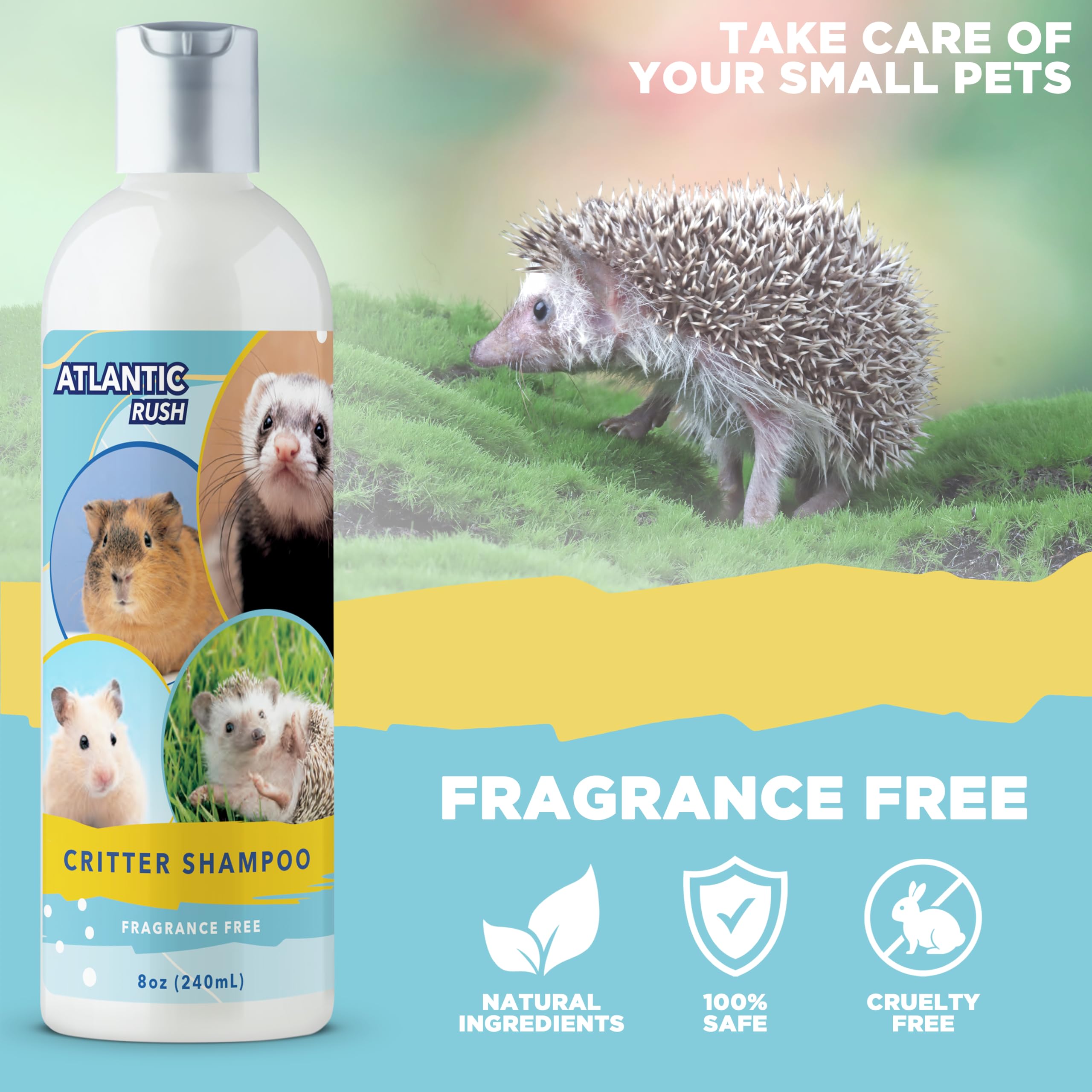 Critter Shampoo for Small Pets - 8oz Small Animal Fragrance Free Shampoo - Pet Shampoo for Small Critters Including Ferrets, Guinea Pigs, Rabbits, Hedgehogs, Hamsters & Sugar Gliders