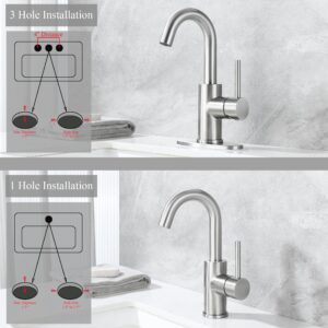 Bar Faucet Single Hole, Jodulos Brushed Nickel Stainless Steel Single Handle Bar Sink Faucet with Deck Plate and Supply Lines, Mini Bar Prep Sink Faucet 1 Hole, Satin Nickel Vanity Faucet JU1100-BN