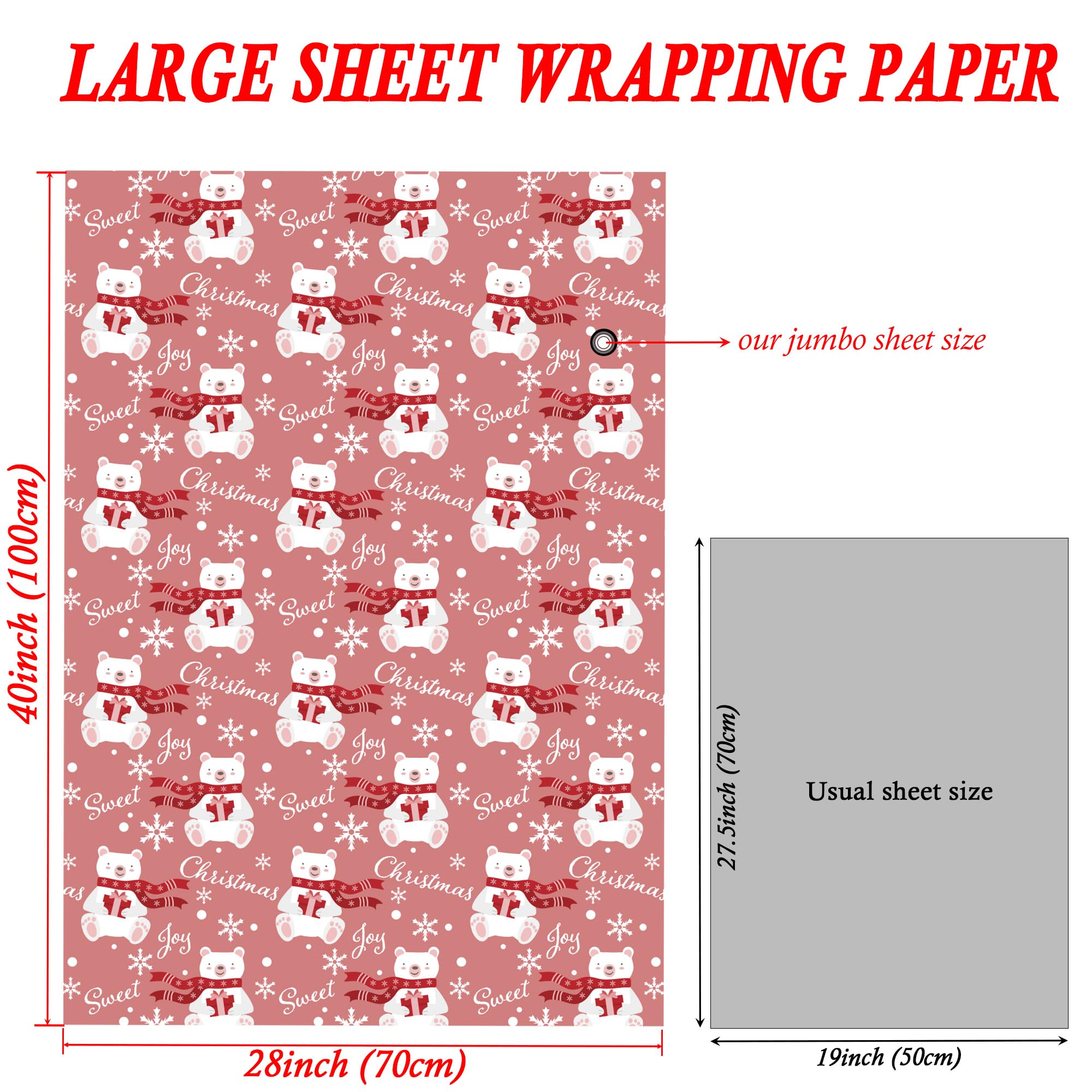 SaringSwoon Pink Christmas Wrapping Paper for Boys Girls Kids - Xmas Gift Wrap With Santa, Gnome, Rustic Red Trucks, Polar Bear on Pink Designs - 40×28 Inches, 6 Folded Sheets