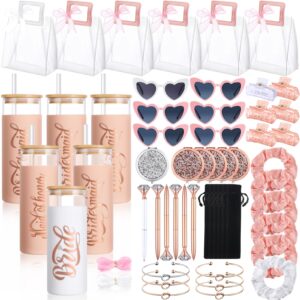 tioncy 56 pcs bridesmaids proposal gifts including wedding bridesmaid tumblers with lids and straw pen bags sunglasses hair scrunchies mirrors knotted bracelet claw clips pvc bags ribbons for party