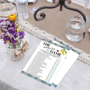 Blue Tiles and Lemons The Wedding Shoe Game for 30 Guests with Game Cards, Lemons Bridal Shower Game, Modern Bridal Shower Decorations, Wedding Shower or Bachelorette Party Supplies - 02