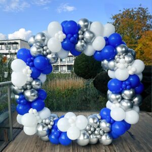 FROUFING Winter silver Royal blue and white balloon Garland Arch Kit 143Pcs balloons for Wedding prince Baby shower for Boy Men's 21st birthday decorations Graduation Ceremony supplies