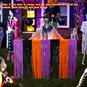 6 Pack 30x108 Inch Halloween Table Skirt Decoration, Metallic Foil Fringe Tinsel Table Skirts, Curtains Backdrop Parade Floats Birthday Halloween Christmas Party Decoration(Black Orange Purple)