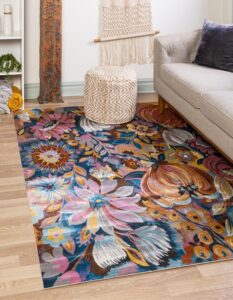 unique loom blossom collection area rug - negril (4' x 6' rectangle, multi/ black)