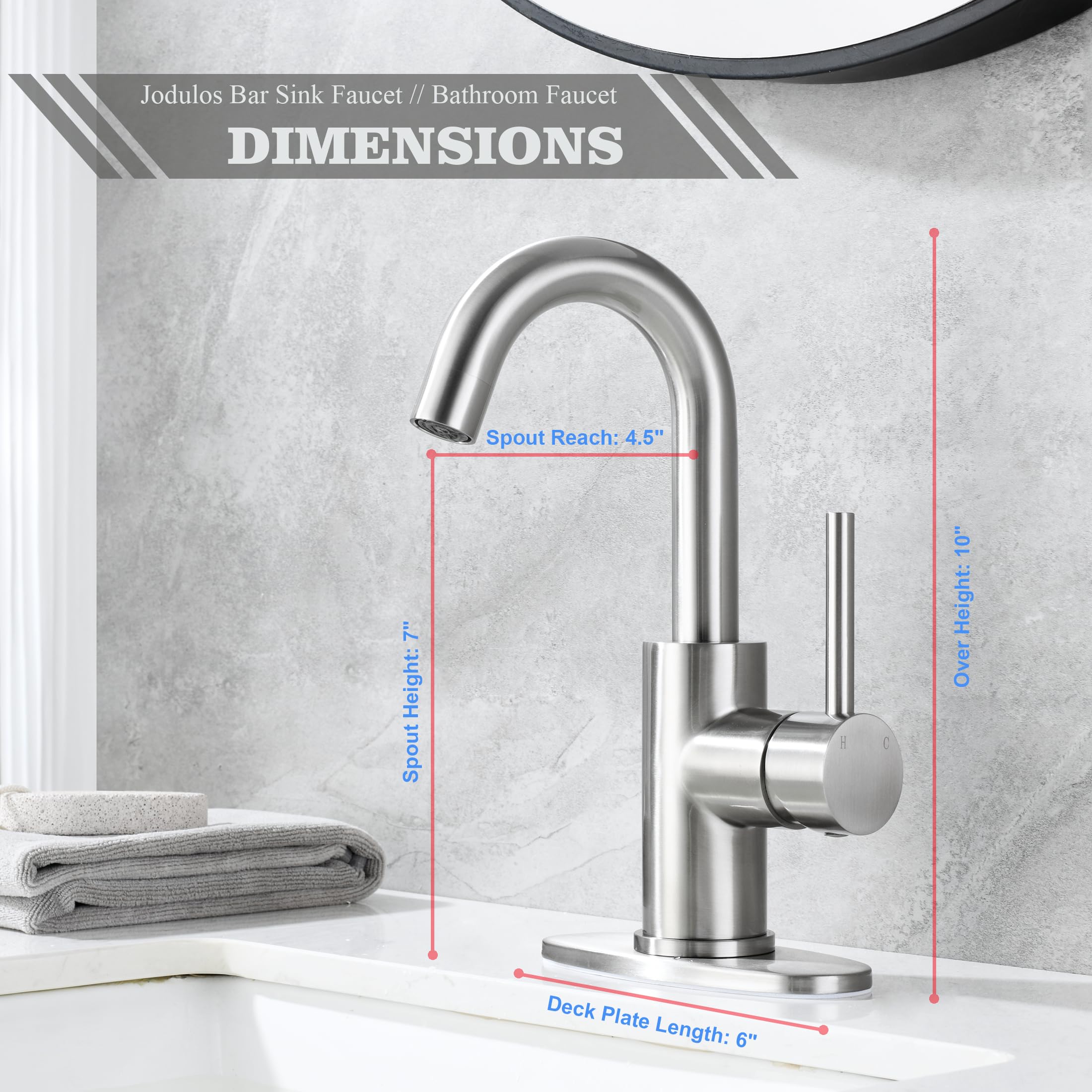 Bar Faucet Single Hole, Jodulos Brushed Nickel Stainless Steel Single Handle Bar Sink Faucet with Deck Plate and Supply Lines, Mini Bar Prep Sink Faucet 1 Hole, Satin Nickel Vanity Faucet JU1100-BN