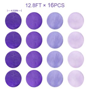 205Ft Lavender Party Decoration Ombre Purple Polka Dot Backdrop Streamer Tissue Paper Circle Dot Hanging Garland for Birthday Bachelorette Wedding Bridal Shower Engagement Lilac Violet Party Supplies