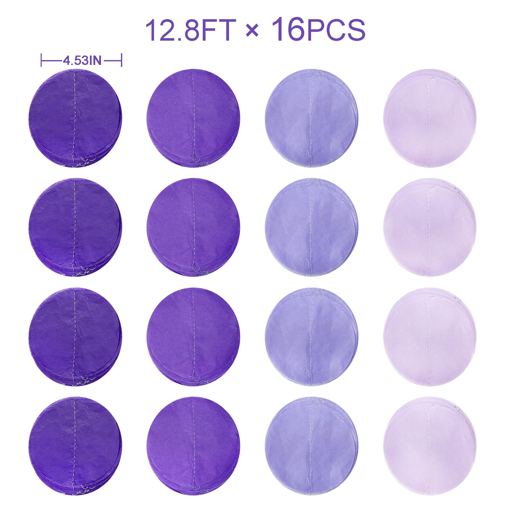 205Ft Lavender Party Decoration Ombre Purple Polka Dot Backdrop Streamer Tissue Paper Circle Dot Hanging Garland for Birthday Bachelorette Wedding Bridal Shower Engagement Lilac Violet Party Supplies