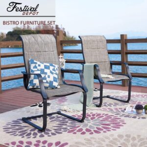 Festival Depot 2 Pieces Patio Chairs Spring Motion Textilene Weather Resistant Metal Outdoor Furniture for Lawn Garden Balcony Pool Backyard