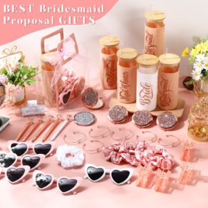 Tioncy 56 Pcs Bridesmaids Proposal Gifts Including Wedding Bridesmaid Tumblers with Lids and Straw Pen Bags Sunglasses Hair Scrunchies Mirrors Knotted Bracelet Claw Clips PVC Bags Ribbons for Party