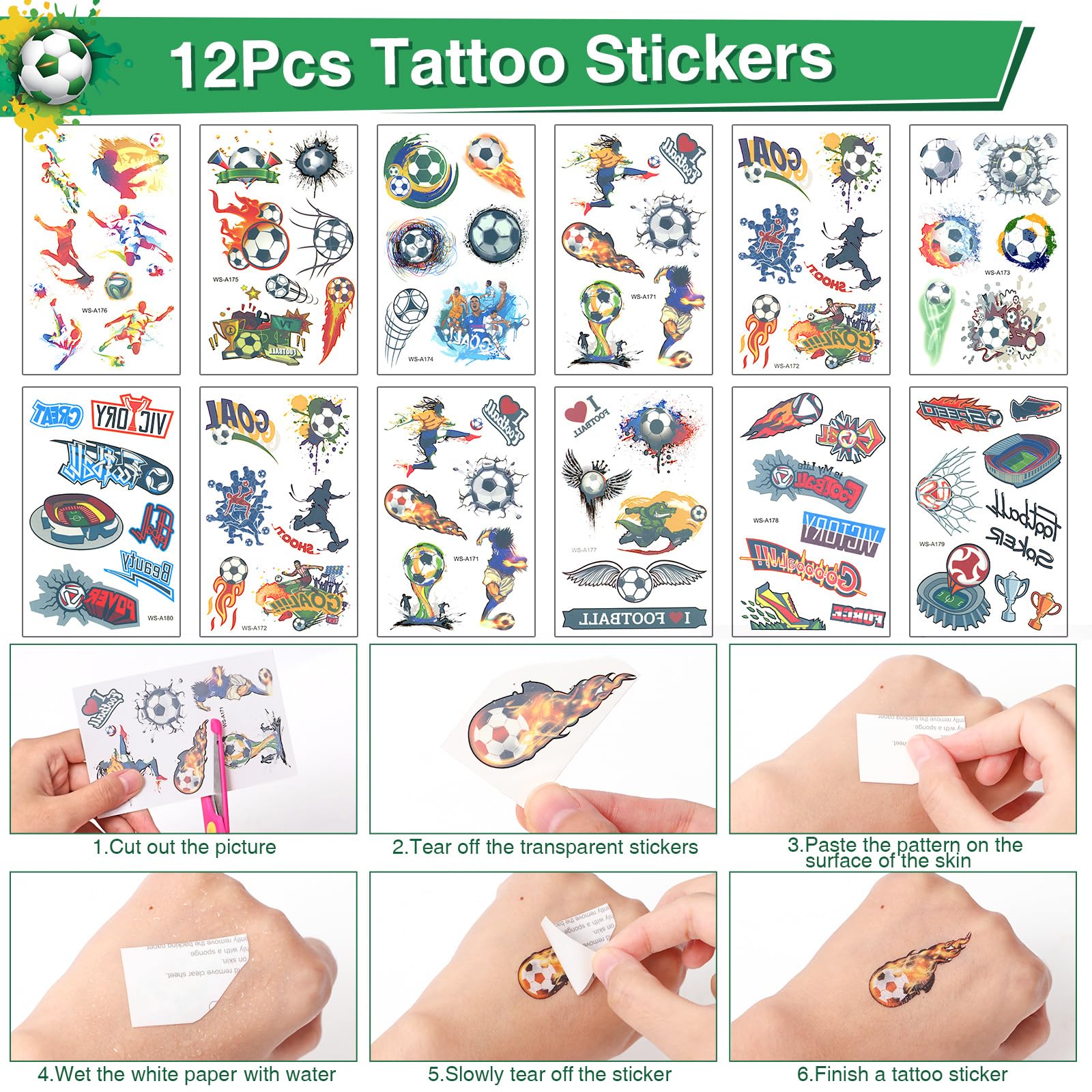 Winrayk 12 Sets Soccer Party Favors Sports Birthday Supplies, Soccer Goodie Bags Drawstring Bags Tattoo Stickers Gifts Toys Goody Bag Stuffers Filler Soccer Birthday Party Favors Soccer Party Supplies