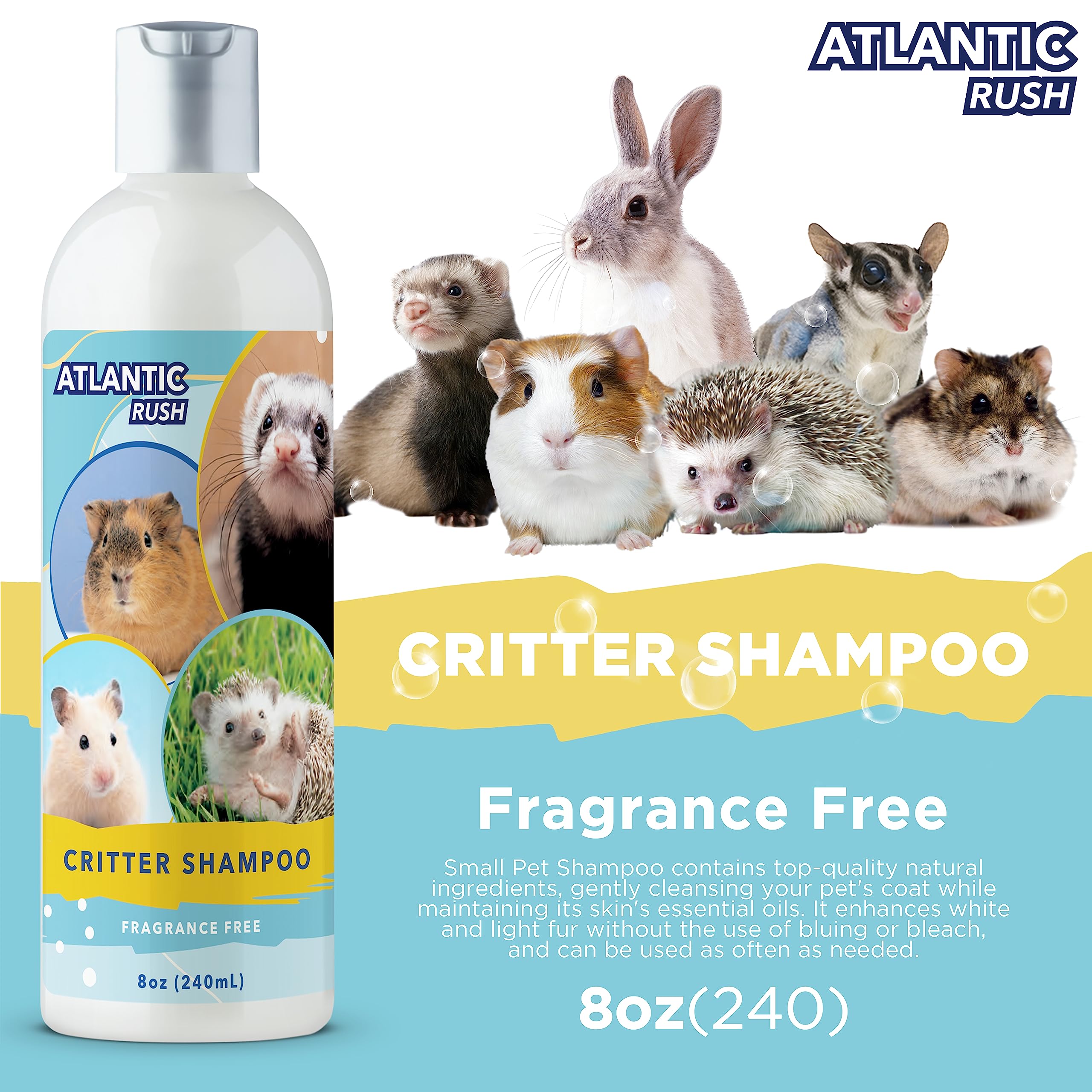 Critter Shampoo for Small Pets - 8oz Small Animal Fragrance Free Shampoo - Pet Shampoo for Small Critters Including Ferrets, Guinea Pigs, Rabbits, Hedgehogs, Hamsters & Sugar Gliders