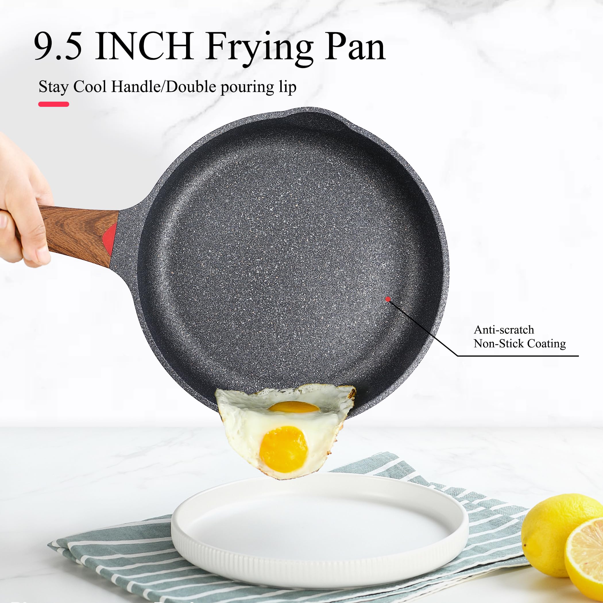 Vinchef Nonstick Frying Pan Anti Scratch,9.5 Inch Skillet Cast Aluminum Cookware, Induction Compatible