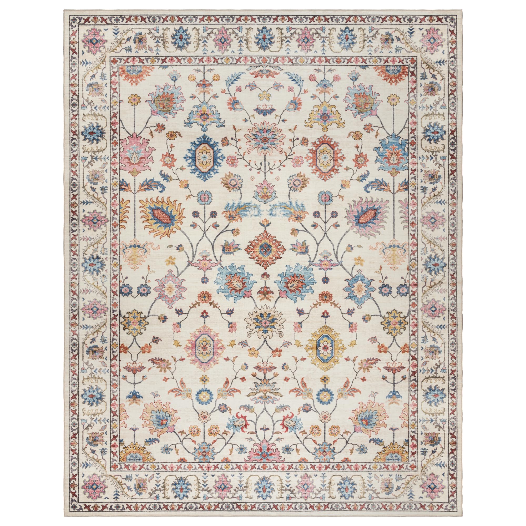 Gertmenian Printed Indoor Boho Area Rug - Non Slip, Ultra Thin, Super Strong, Printed Rug - Home Décor for Entryway, Bedroom, Living Room - 8x10 Large, Cullen Cream Multi, 28548