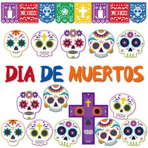 bxawi 70pcs day of the dead sugar skull bulletin board decoration dia de los muertos colorful sugar skull cutouts halloween mexican fiesta party supplies school classroom chalkboard door wall decor