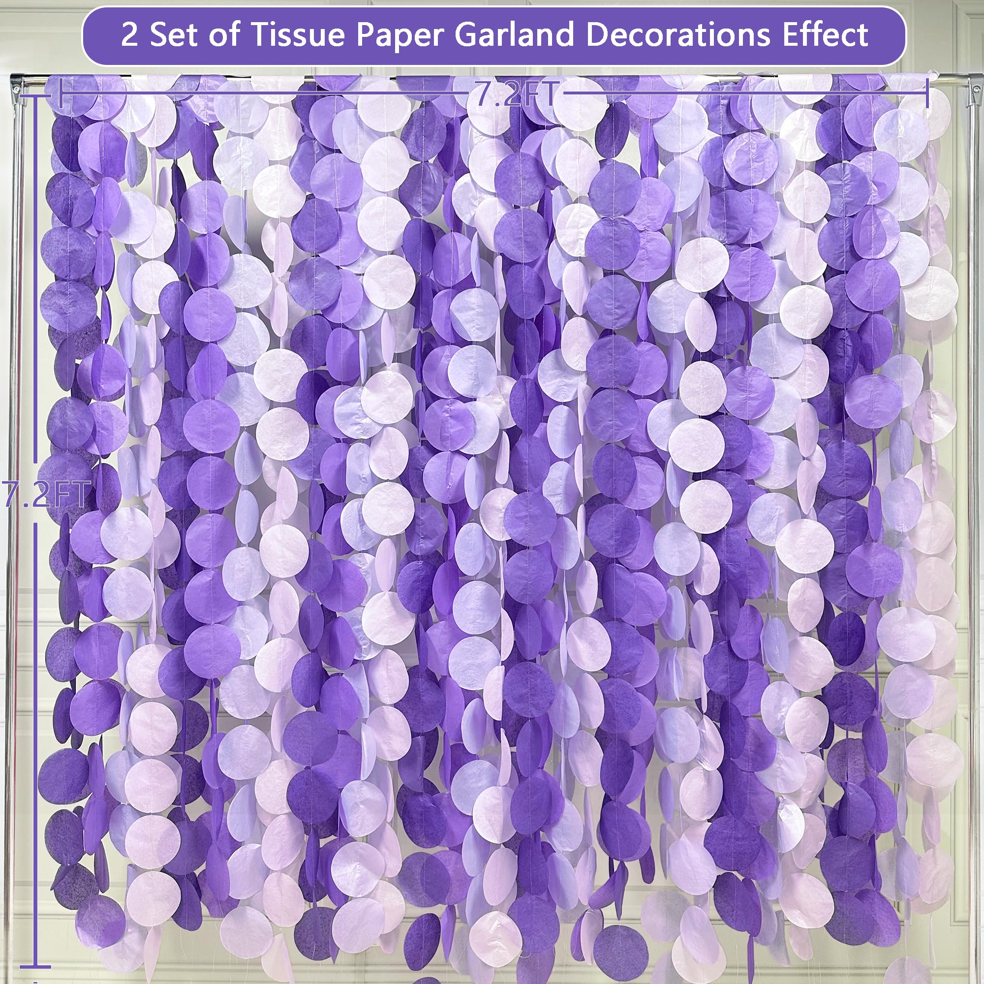 205Ft Lavender Party Decoration Ombre Purple Polka Dot Backdrop Streamer Tissue Paper Circle Dot Hanging Garland for Birthday Bachelorette Wedding Bridal Shower Engagement Lilac Violet Party Supplies