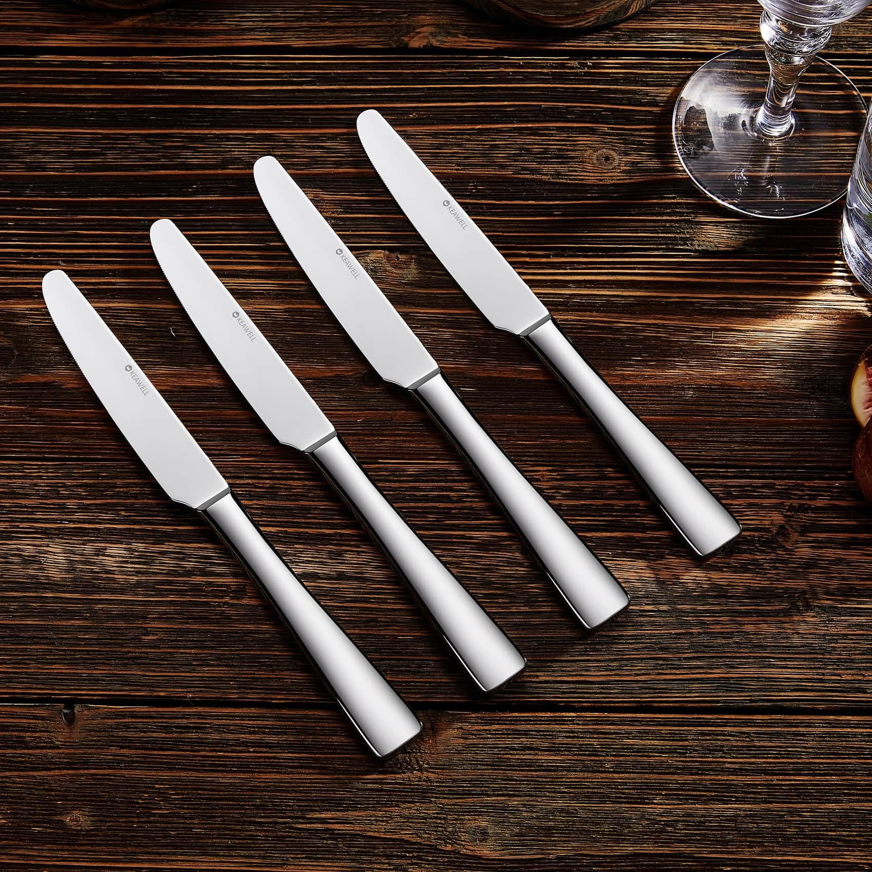 KEAWELL Premium 9.5" Louis Dinner Knives, Set of 4, Stainless Steel Dishwasher Safe, Serrated Knives (Plain)