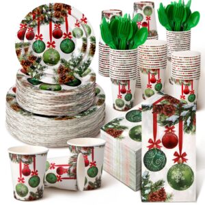 suttmin 400 pcs red green balls plates and napkins for 50 guests bridal shower party decorations disposable dinnerware set disposable plates napkins cups set for summer christmas party supplies