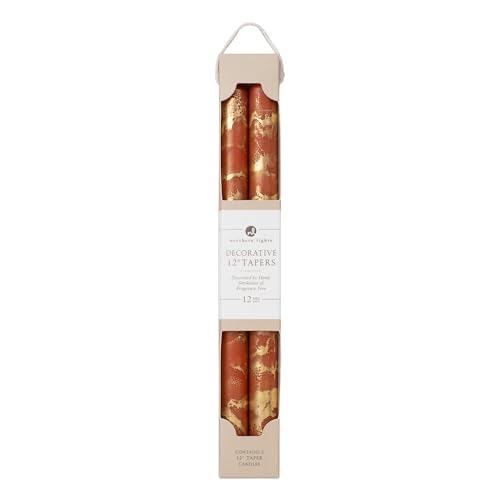 Premium Decorative Tapers - 12" 2PK - Terra Cotta w/Gold - 73301