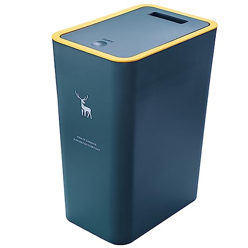 Trash Can with Lid, 15L Garbage Can with Press Spring Cover, Modern Waste Basket Portable Dustbins Narrow Waste Bin for Kitchen Bedroom Bathroom Living Room Office (Deer Style Gray)