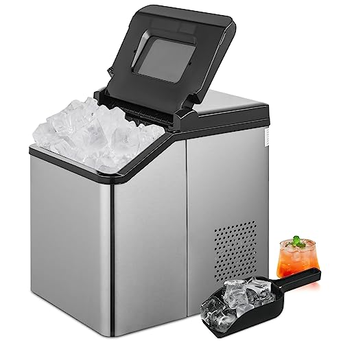 Magshion Dual-Size Countertop Ice Machine, Portable Self-Cleaning Ice Maker Machine, Creates 32 Square Cubes in 20 Mins, Makes up to 33 lb. in 24 Hours, Stainless-Steel