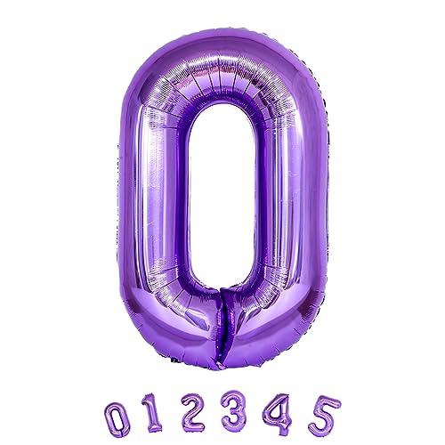 Purple Number Balloons, 40 Inch Foil Large Balloons, Helium Self Inflating Number Balloon for Girls Women 10th 20th Birthday Party Bridal Shower Anniversary Ceremony Party Decoration Supplies