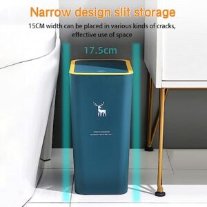 Trash Can with Lid, 15L Garbage Can with Press Spring Cover, Modern Waste Basket Portable Dustbins Narrow Waste Bin for Kitchen Bedroom Bathroom Living Room Office (Deer Style Gray)