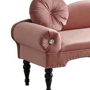 JINS&VICO Velvet Upholstered Loveseat Sofa with Rolled Arms and Curved Backrest, Accent Bedside Entryway Bench with Wooden Legs, 2-Seater Couch with 2 Pillows and Nail Head Trimming for Living Room