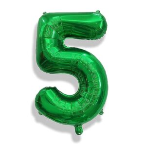 40 Inch Dark Green 5 Number Balloons, Large Foil Self Inflating 5th Birthday Number Balloon, 0-9 Set Number Ballons for Girls Men 25th 35th Birtyday Party Anniversary Jungle Decorations Supplies