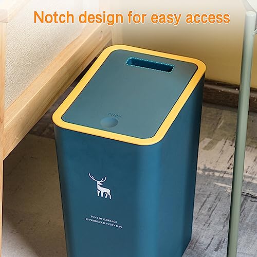 Trash Can with Lid, 15L Garbage Can with Press Spring Cover, Modern Waste Basket Portable Dustbins Narrow Waste Bin for Kitchen Bedroom Bathroom Living Room Office (Deer Style Gray)