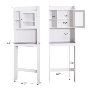 GOAWGO Modern Over The Toilet Space Saver Organization Wood Above Toilet Storage Cabinet with Glass Doors and Adjustable Shelves for Home,Bathroom Cabinet Over Toilet，White